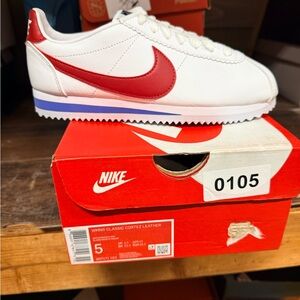 Nike Men's White and Red Cortez Sneakers